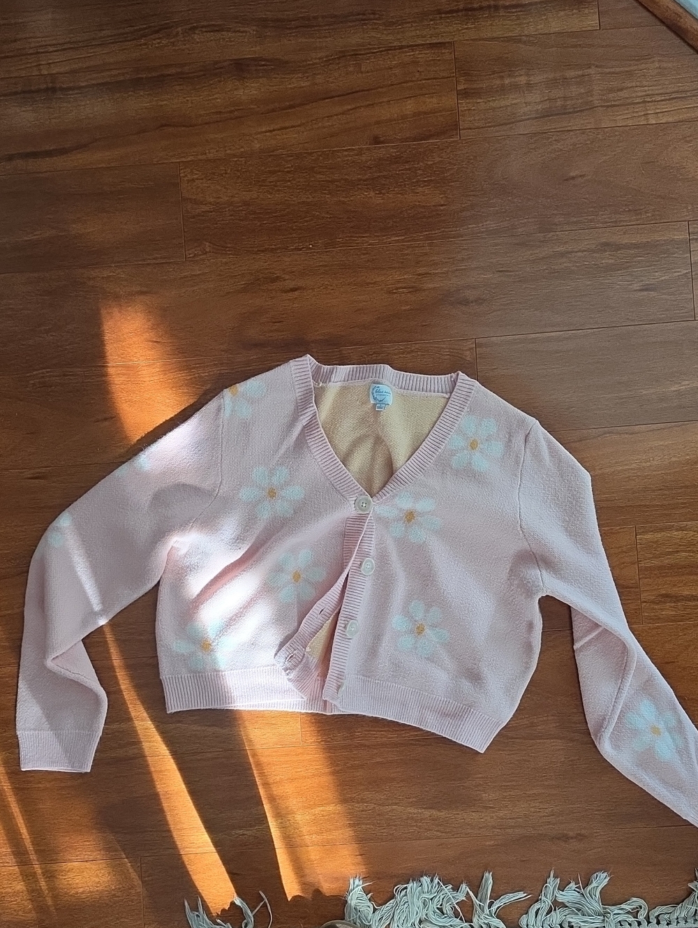 Blue Rain Pastel Pink Floral V-Neck Cropped Cardigan